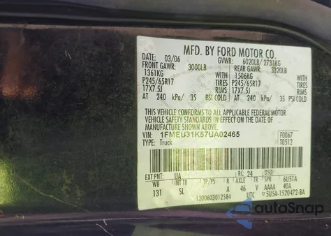 2007 Ford Explorer Sport Trac Xlt from USA, damaged, VIN 1FMEU31K57UA02465